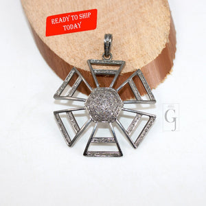 Sunburst Pendant Design Pave Diamond Rosecut Pendant 925 Sterling Silver Pendant Handmade Diamond Pendant Beautiful Diamond Pendant