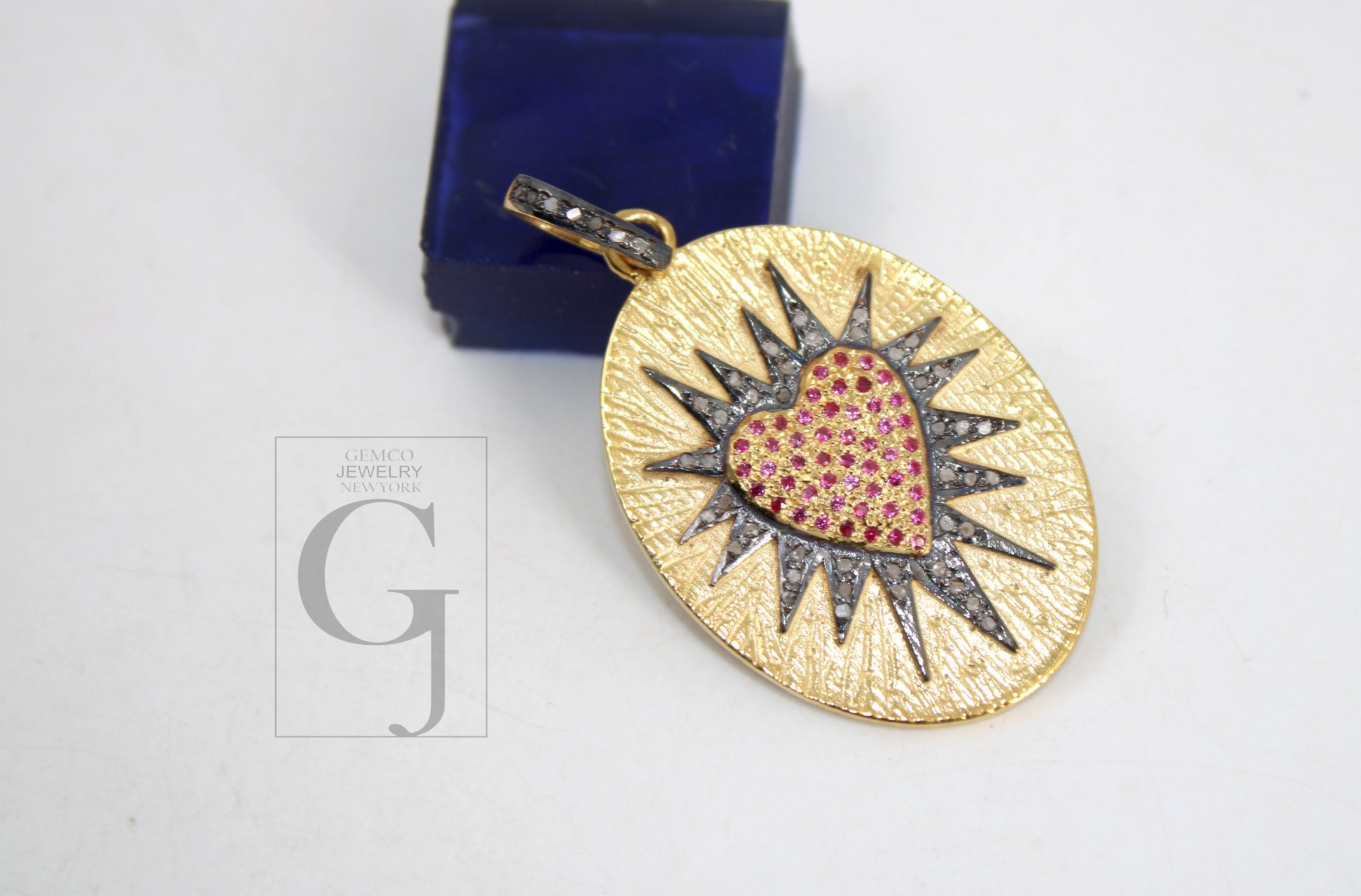 Beautiful Ruby Love Sunburst Designer Charm Rosecut Pave Diamond Pendant 925 Sterling Silver Handmade Finish Diamond Charms Necklace Pendant