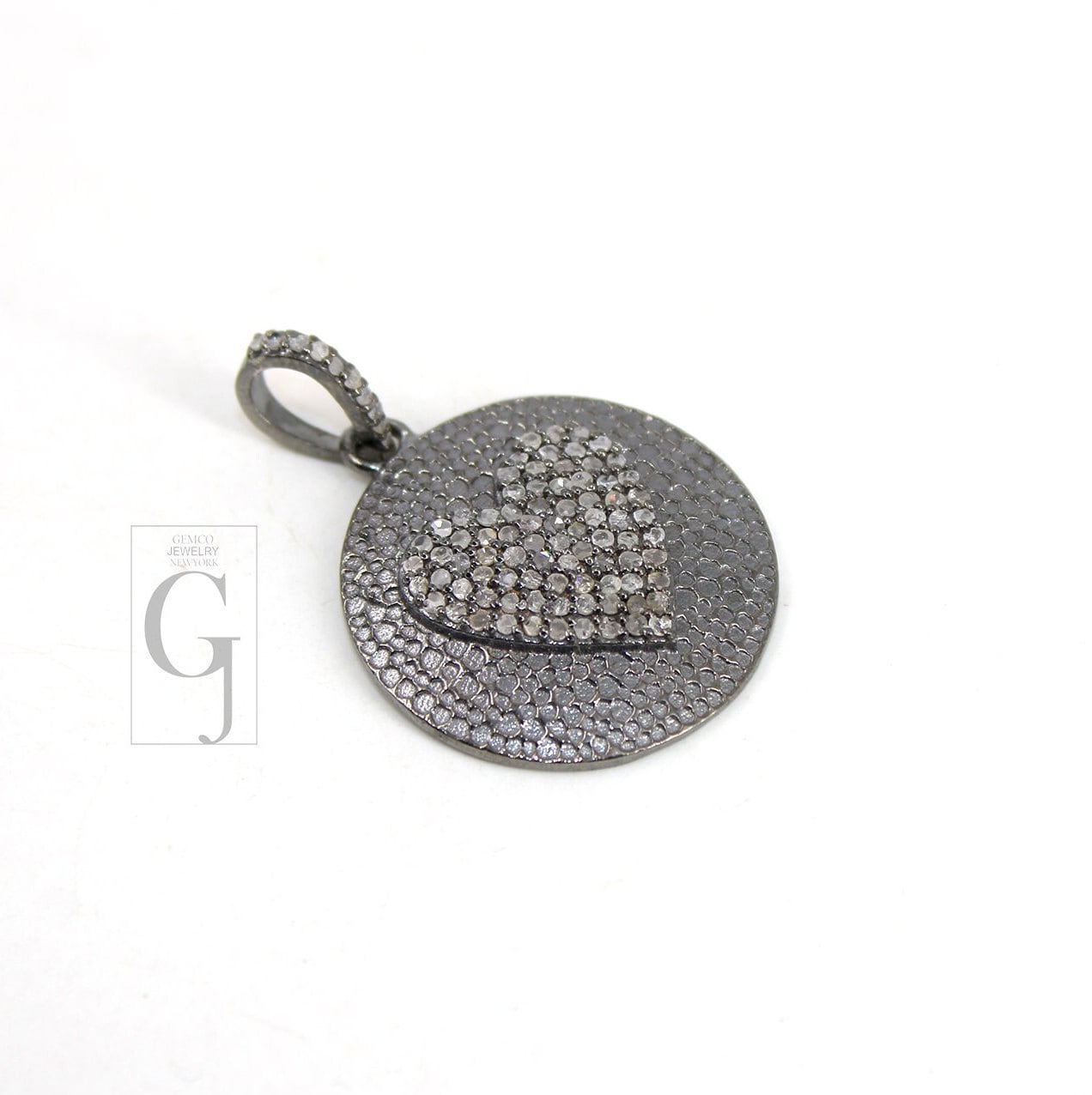 Oxidized look heart pendant designer Rosecut pave diamond pendant sterling 925 silver handmade finish diamond charms necklace pendant