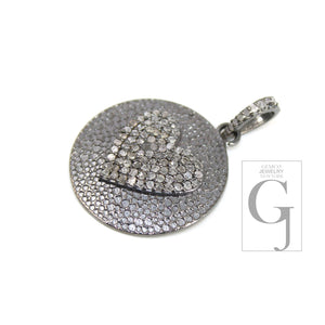 Oxidized look heart pendant designer Rosecut pave diamond pendant sterling 925 silver handmade finish diamond charms necklace pendant
