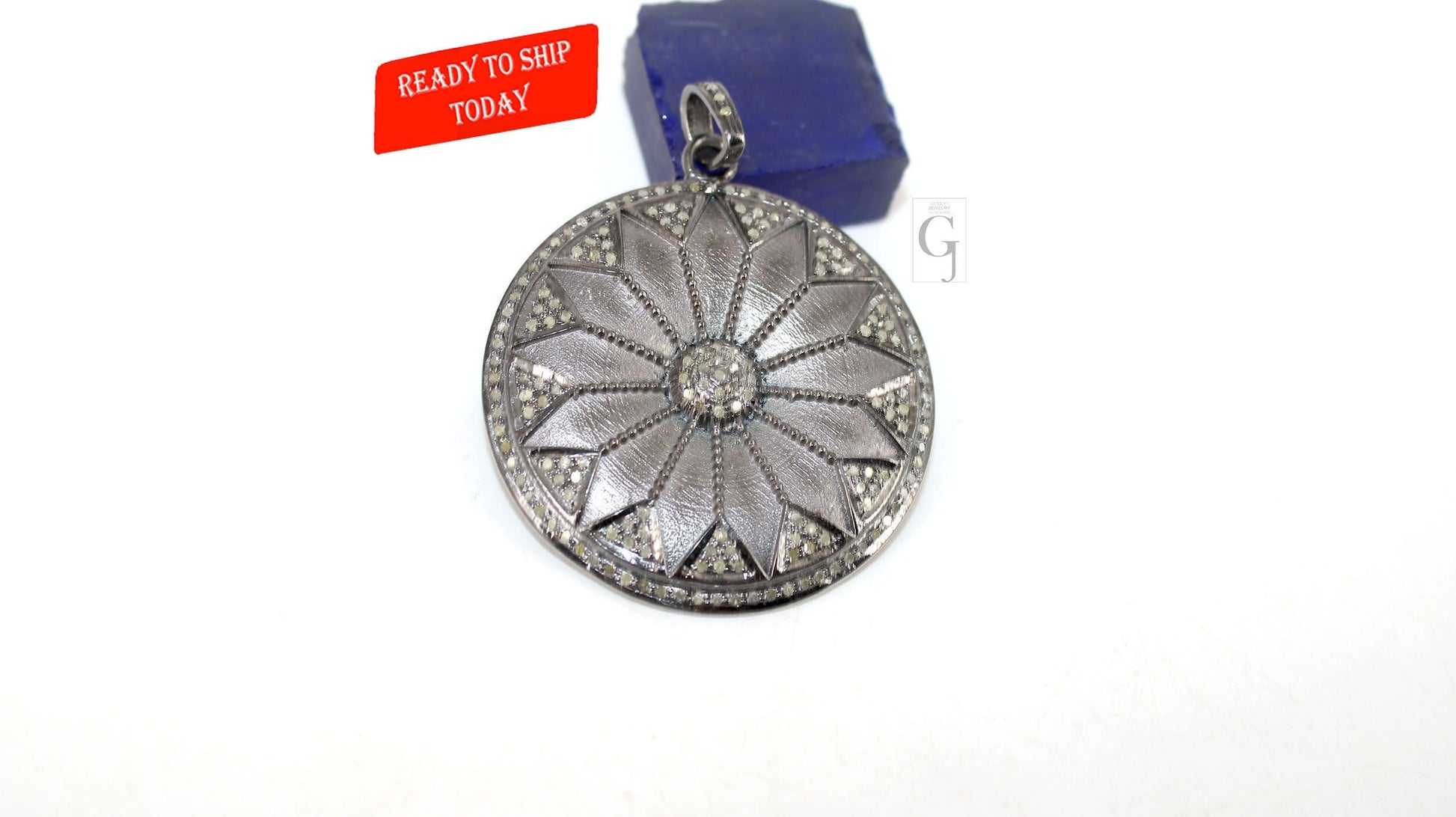 Antique Look Flower Pendant Design Pave Diamond Rosecut Pendant 925 Sterling Silver Pendant Handmade Diamond Pendant