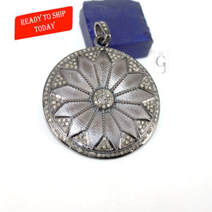 Antique Look Flower Pendant Design Pave Diamond Rosecut Pendant 925 Sterling Silver Pendant Handmade Diamond Pendant