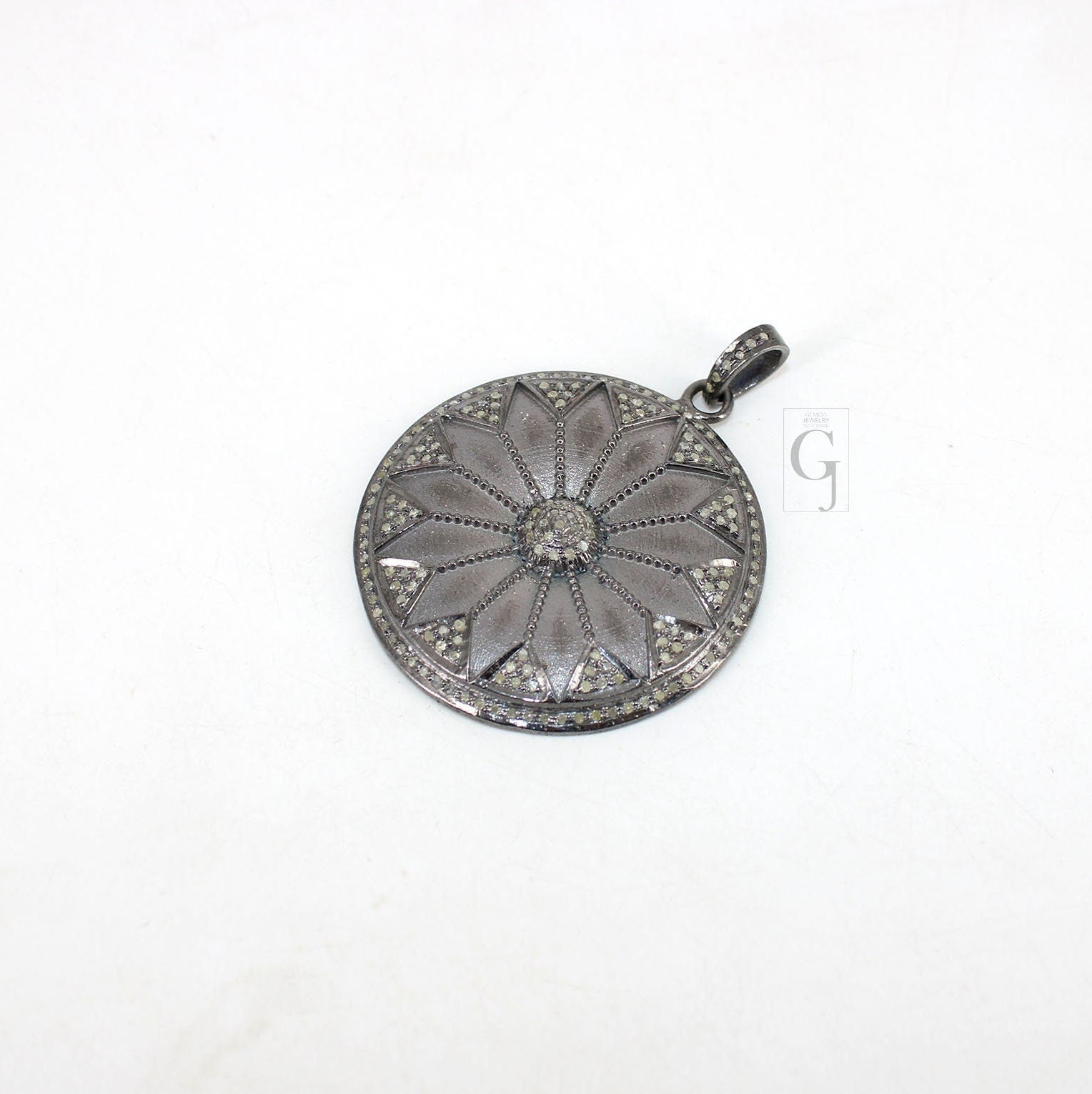 Antique Look Flower Pendant Design Pave Diamond Rosecut Pendant 925 Sterling Silver Pendant Handmade Diamond Pendant