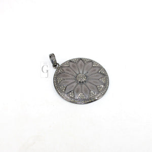 Antique Look Flower Pendant Design Pave Diamond Rosecut Pendant 925 Sterling Silver Pendant Handmade Diamond Pendant