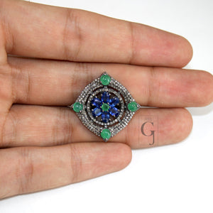 Antique Look Kyanite Green Emerald Ring Designer Rosecut Pave Handmade Diamond Rings 925 Sterling Silver Handmade Silver Finish Diamond Ring