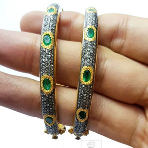 Beautiful Diamond Emerald Bangle 14k Gold Finish Bracelet Designer Rosecut Pave Diamond Bangle 925 Sterling Silver Handmade Finish