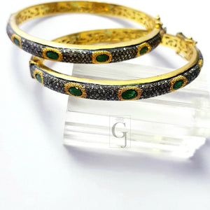 Beautiful Diamond Emerald Bangle 14k Gold Finish Bracelet Designer Rosecut Pave Diamond Bangle 925 Sterling Silver Handmade Finish