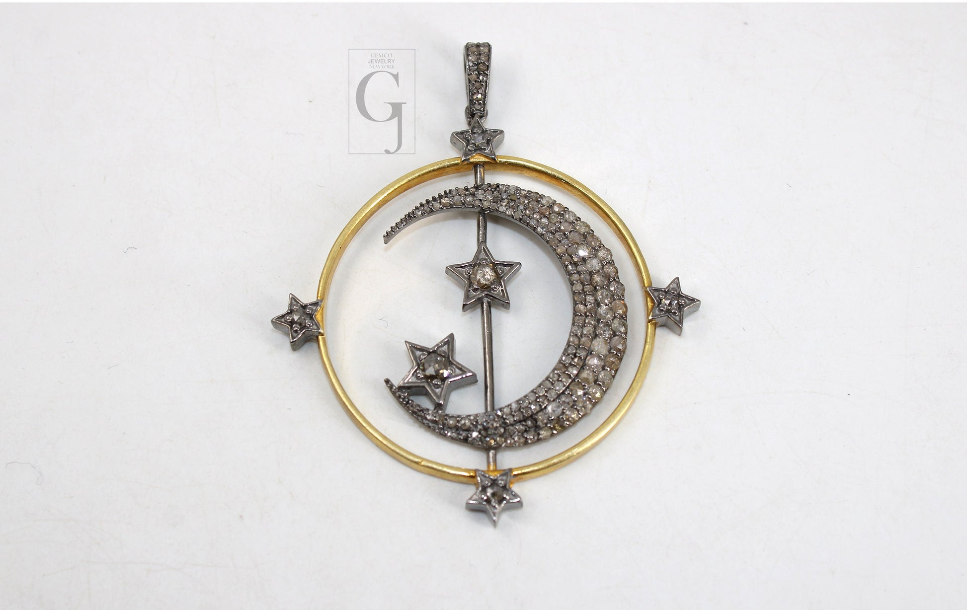 Spinning Moon And Star Pendant Designer Rosecut Pave Diamond Pendant Sterling 925 Silver Handmade Finish Diamond Charms Necklace Pendant