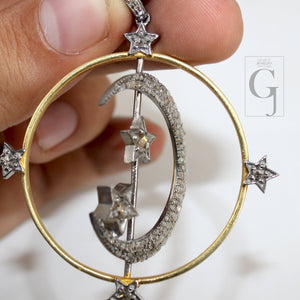 Spinning Moon And Star Pendant Designer Rosecut Pave Diamond Pendant Sterling 925 Silver Handmade Finish Diamond Charms Necklace Pendant