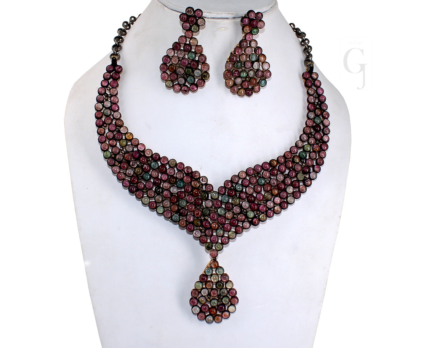 Beautiful Multi Tourmaline Necklace Earring Set Rosecut Pave Diamond Necklace Handmade 925 Sterling Silver Finish Diamond Necklace Earring