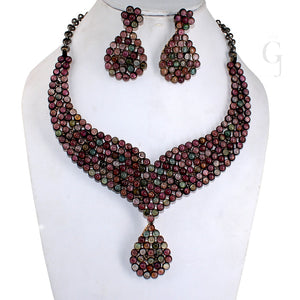 Beautiful Multi Tourmaline Necklace Earring Set Rosecut Pave Diamond Necklace Handmade 925 Sterling Silver Finish Diamond Necklace Earring