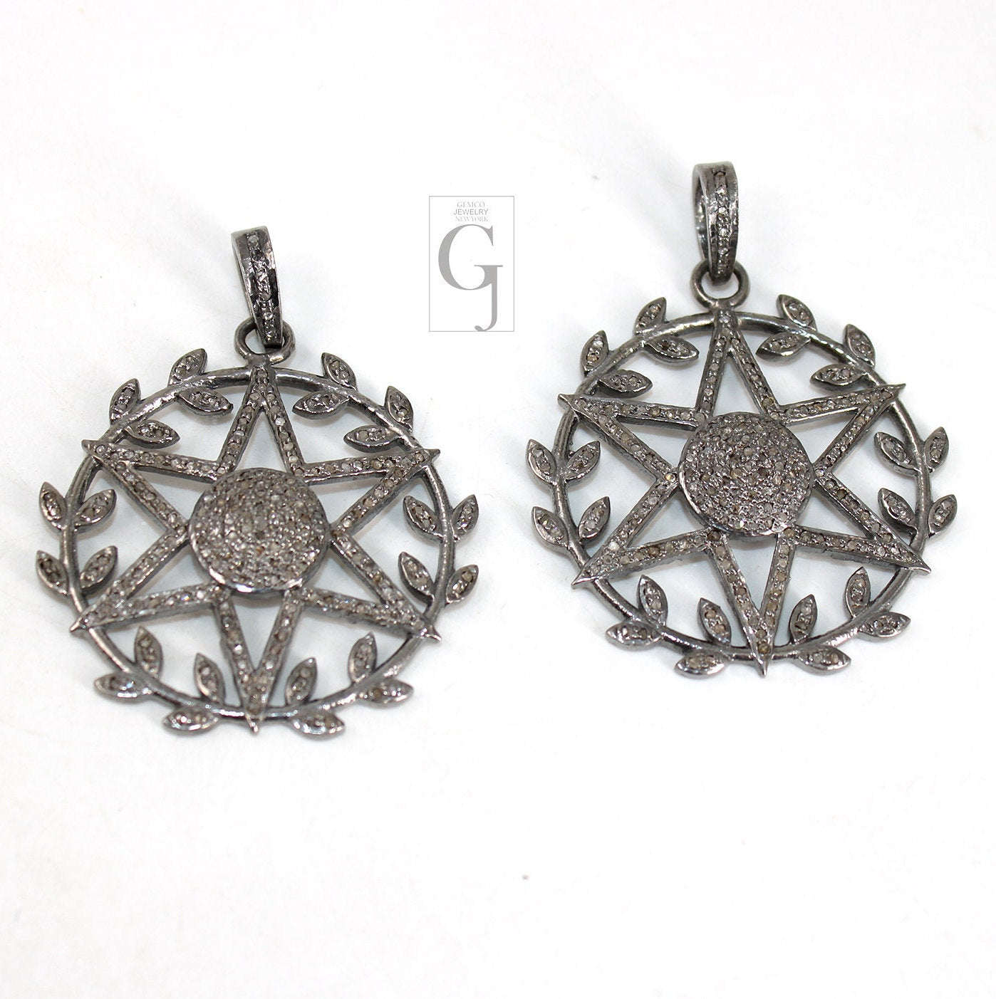 Antique Roman Star Pendant Rosecut Pave Diamond Pendant 925 Sterling Silver Handmade Finish Magic Star Design Diamond Pendant Jewelry