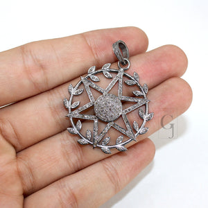 Antique Roman Star Pendant Rosecut Pave Diamond Pendant 925 Sterling Silver Handmade Finish Magic Star Design Diamond Pendant Jewelry