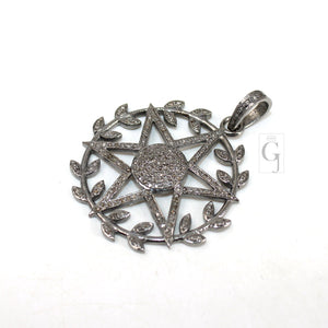 Antique Roman Star Pendant Rosecut Pave Diamond Pendant 925 Sterling Silver Handmade Finish Magic Star Design Diamond Pendant Jewelry