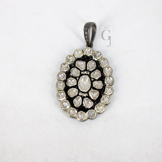 1pc Antique polki pendant diamond designer Rosecut pave diamond pendant 925 sterling silver handmade finish diamond jewelry necklace pendant