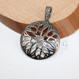 Very Beautiful designed centered heart pendant circle Pave diamond rosecut pendant 925 sterling silver finish handmade diamond pendant