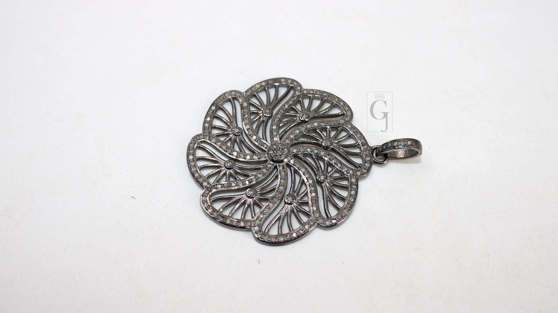 One of a kind flower designer pendant Rosecut pave diamond pendant 925 sterling silver handmade finish diamond jewelry necklace pendant