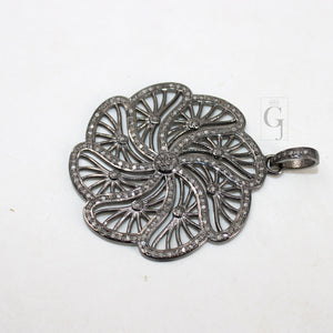 One of a kind flower designer pendant Rosecut pave diamond pendant 925 sterling silver handmade finish diamond jewelry necklace pendant