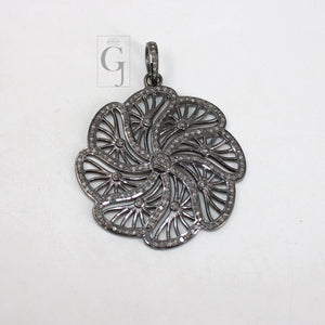 One of a kind flower designer pendant Rosecut pave diamond pendant 925 sterling silver handmade finish diamond jewelry necklace pendant
