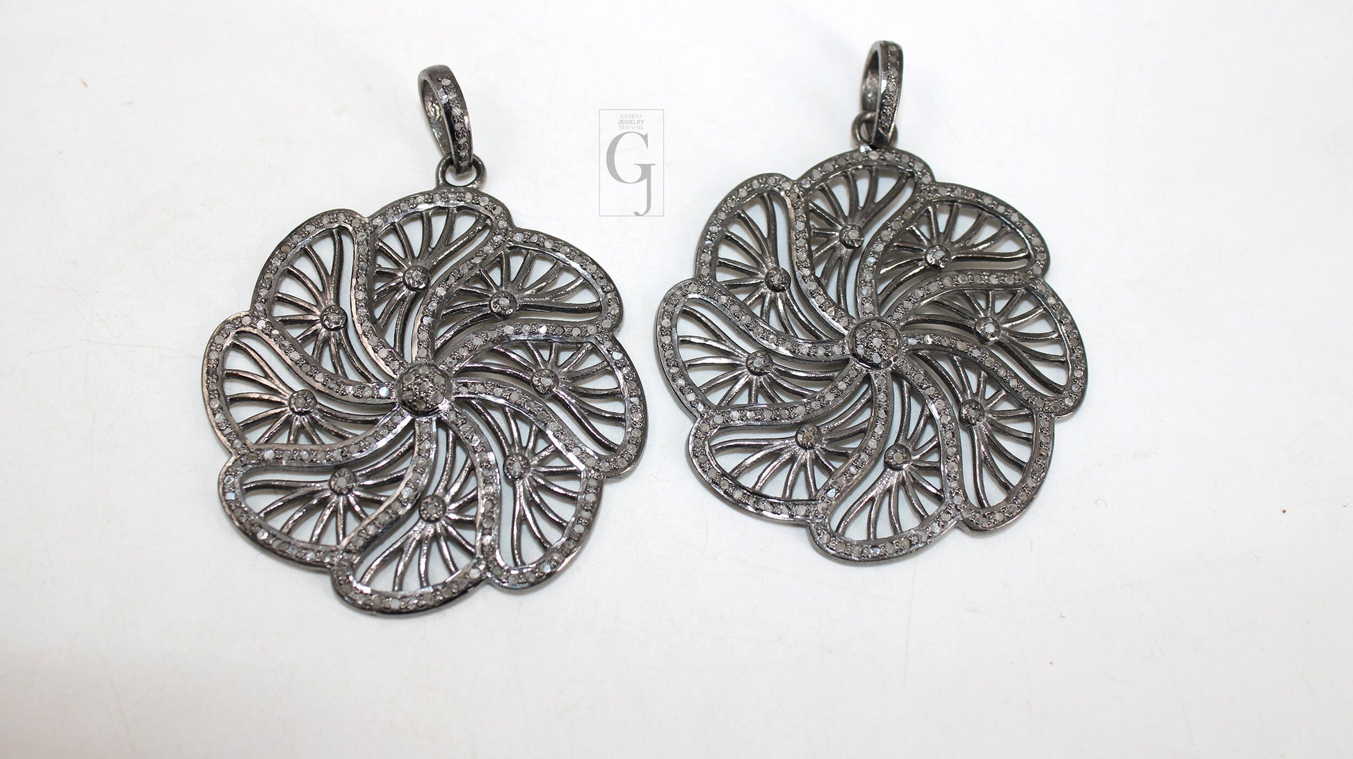 One of a kind flower designer pendant Rosecut pave diamond pendant 925 sterling silver handmade finish diamond jewelry necklace pendant