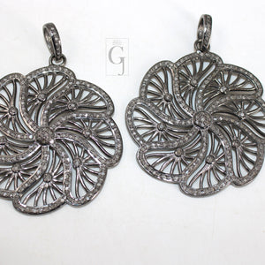 One of a kind flower designer pendant Rosecut pave diamond pendant 925 sterling silver handmade finish diamond jewelry necklace pendant