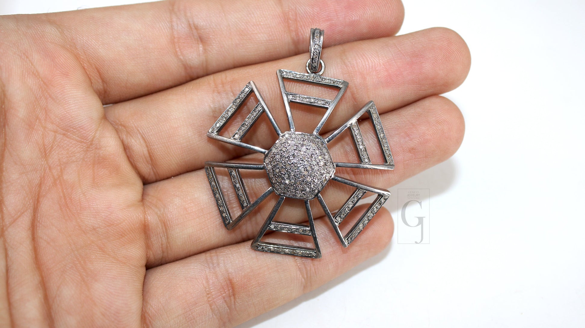 Sunburst Pendant Design Pave Diamond Rosecut Pendant 925 Sterling Silver Pendant Handmade Diamond Pendant Beautiful Diamond Pendant