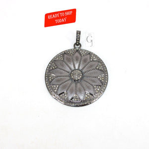 Antique Look Flower Pendant Design Pave Diamond Rosecut Pendant 925 Sterling Silver Pendant Handmade Diamond Pendant