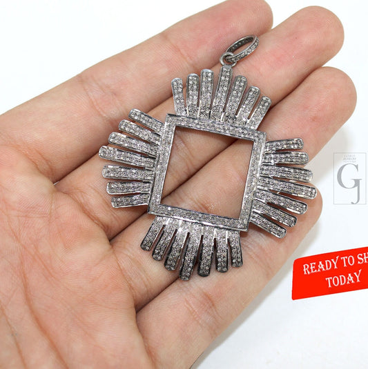 Beautiful unique design latest pendant Pave diamond rosecut pendant 925 sterling silver pendant handmade diamond charm pendant necklace 65mm