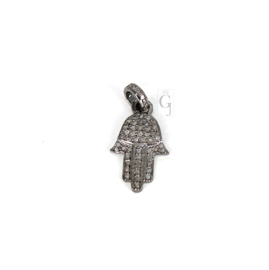 Hamsa Design Rosecut Pave Diamond Pendant 925 Sterling Silver Handmade Beautiful Finish Diamond Pendant Jewelry