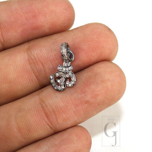 Very Beautiful OM Designed Shaped Rosecut Pave Diamond Pendant 925 Sterling Silver Handmade Finish Diamond Fashionable Jewelry