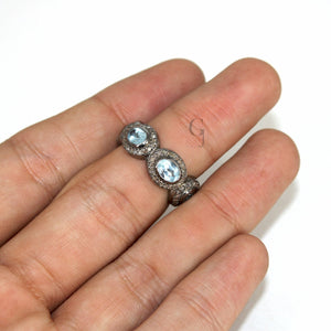 Antique Look Blue Topaz Ring Designer Rosecut Pave Diamond Rings 925 Sterling Silver Handmade Silver Finish Diamond Ring