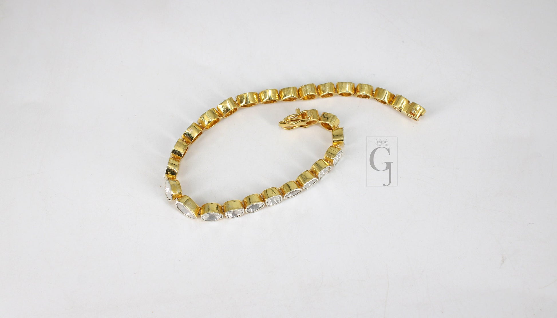 14k Gold Finish Polki Flat Diamond Tennis Bracelet Rosecut Pave Diamond Bracelet 925 Sterling Silver Handmade Finish Diamond Bangle Bracelet