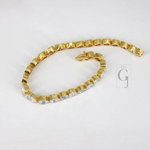 14k Gold Finish Polki Flat Diamond Tennis Bracelet Rosecut Pave Diamond Bracelet 925 Sterling Silver Handmade Finish Diamond Bangle Bracelet