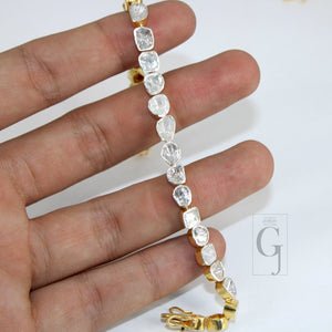 14k Gold Finish Polki Flat Diamond Tennis Bracelet Rosecut Pave Diamond Bracelet 925 Sterling Silver Handmade Finish Diamond Bangle Bracelet