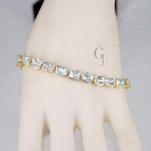14k Gold Finish Polki Flat Diamond Tennis Bracelet Rosecut Pave Diamond Bracelet 925 Sterling Silver Handmade Finish Diamond Bangle Bracelet