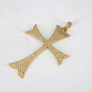 14k Gold Finish Cross Pendant Pave Diamond 925 Sterling Silver Cross Design Beautiful Fashionable Design Pendent Jewelry Supplies