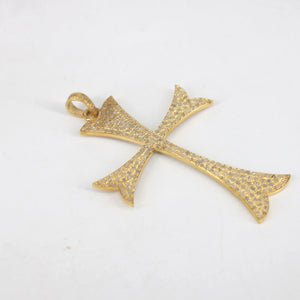 14k Gold Finish Cross Pendant Pave Diamond 925 Sterling Silver Cross Design Beautiful Fashionable Design Pendent Jewelry Supplies