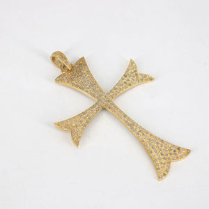 14k Gold Finish Cross Pendant Pave Diamond 925 Sterling Silver Cross Design Beautiful Fashionable Design Pendent Jewelry Supplies