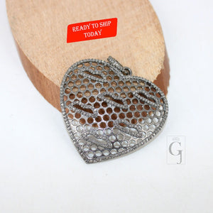 Heart pendant designed beautiful Pave diamond rosecut pendant 925 sterling silver pendant handmade diamond pendant