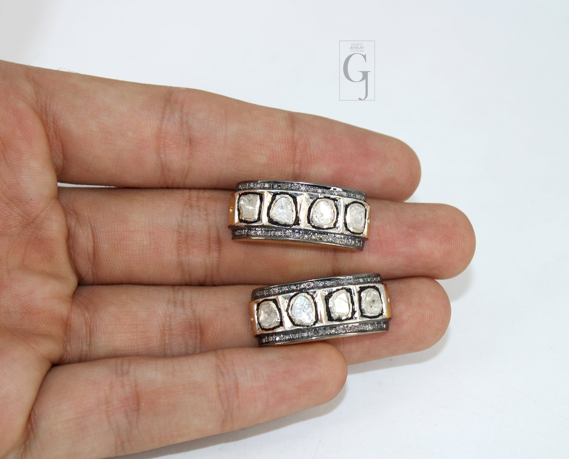 slice diamond Pave diamond rosecut connector 925 sterling silver connector handmade diamond connector pave pokli diamond bracelet connector