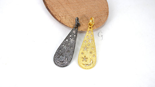 Very beautiful designer moon pendant Rosecut pave diamond pendant 925 sterling silver handmade finish diamond charms necklace pendant