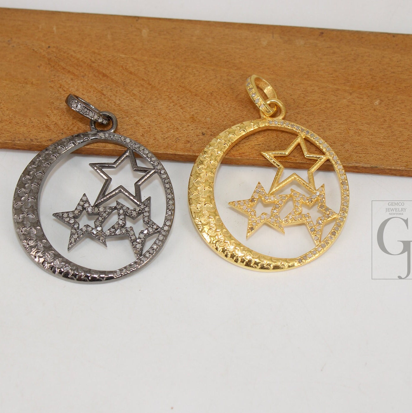 Beautiful Star Pendant 14k Gold Designer Rosecut Pave Diamond Pendant 925 Sterling Silver Handmade Finish Diamond Charms Necklace Pendant