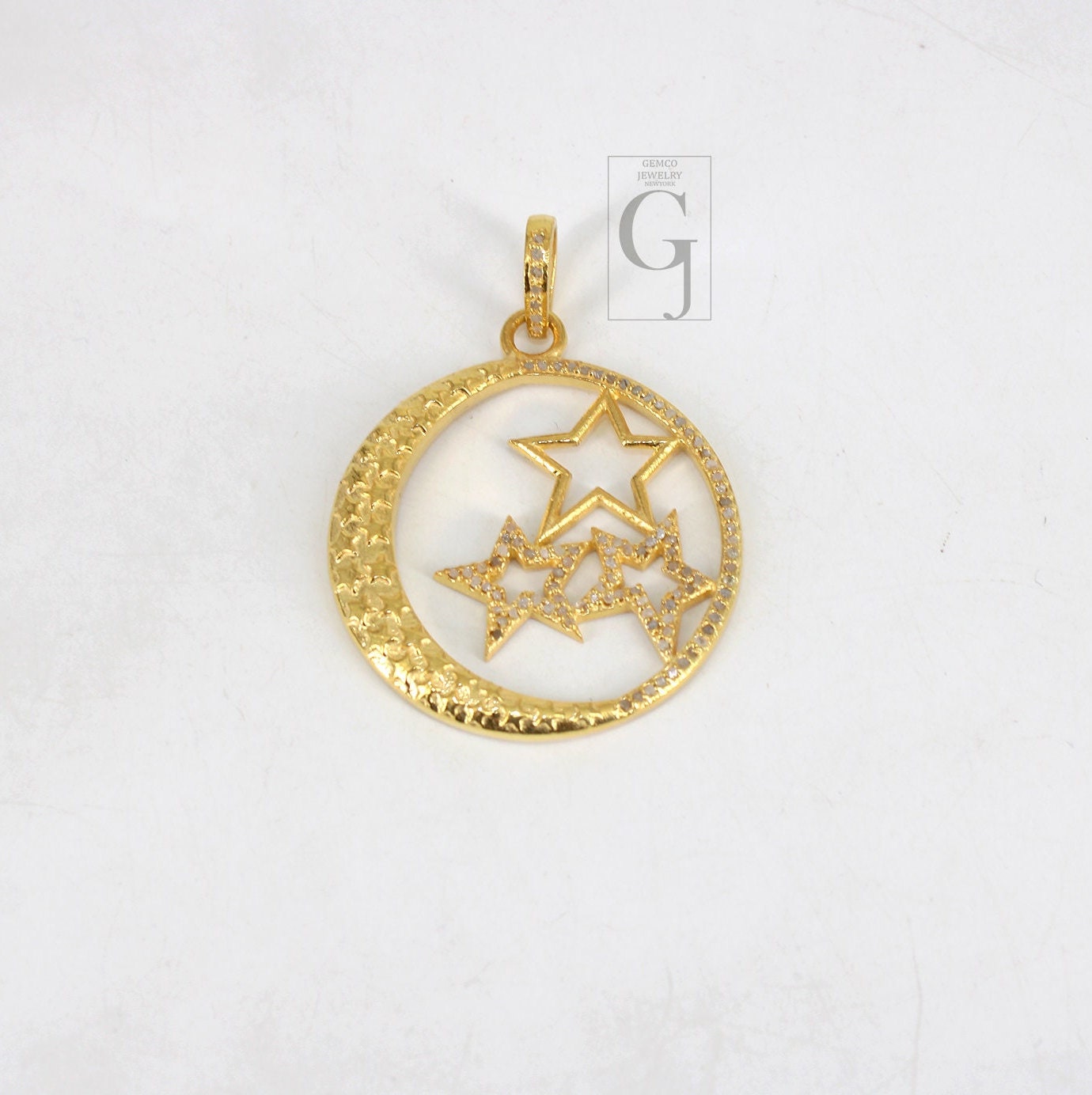 Beautiful Star Pendant 14k Gold Designer Rosecut Pave Diamond Pendant 925 Sterling Silver Handmade Finish Diamond Charms Necklace Pendant