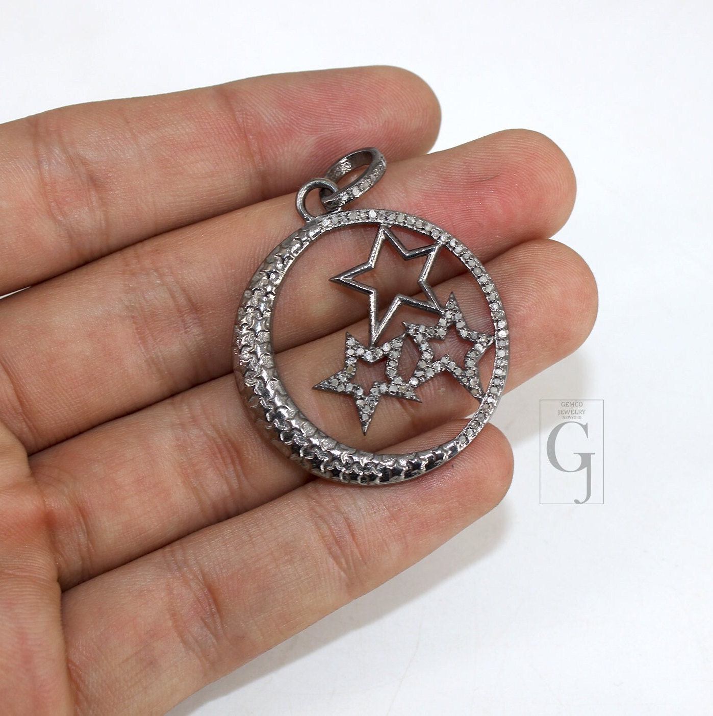 Beautiful Star Pendant 14k Gold Designer Rosecut Pave Diamond Pendant 925 Sterling Silver Handmade Finish Diamond Charms Necklace Pendant