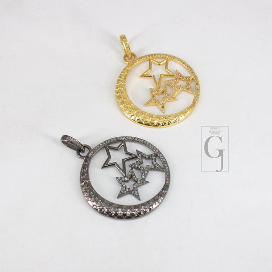 Beautiful Star Pendant 14k Gold Designer Rosecut Pave Diamond Pendant 925 Sterling Silver Handmade Finish Diamond Charms Necklace Pendant