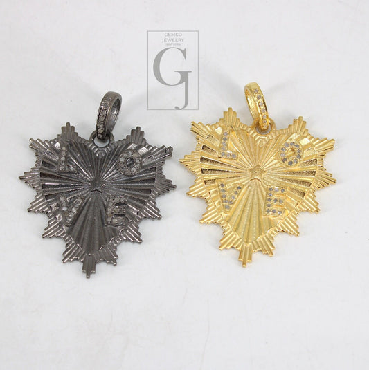 Heart shaped very beautiful designed Rocecut pave diamond love pendant 925 sterling silver handmade finish diamond jewelry