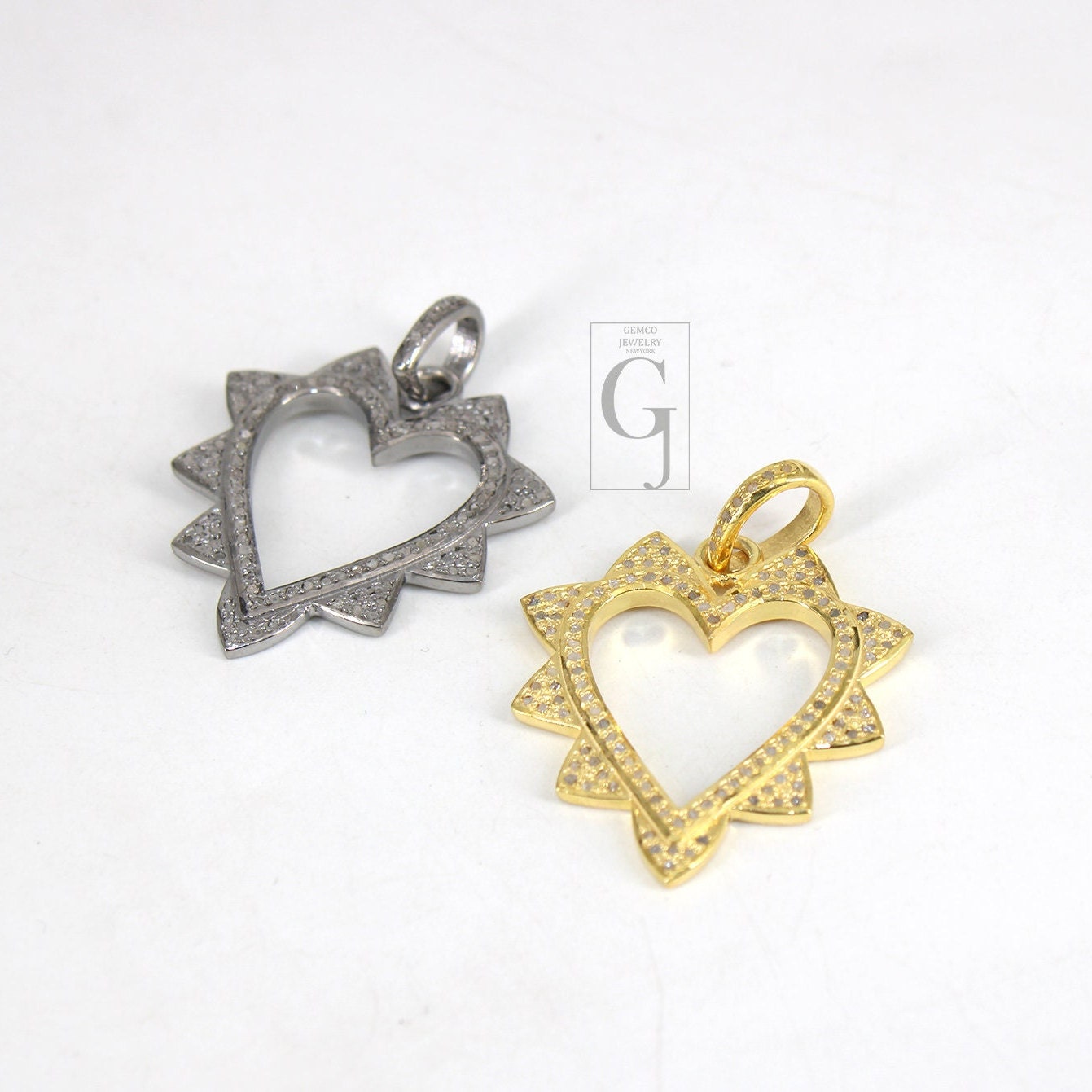 Valentine gift designer diamond heart pendant Rose cut pave diamond pendant 925 sterling silver handmade diamond charms necklace pendant