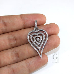 Latest designer diamond heart pendant Rosecut pave diamond pendant 925 sterling silver handmade finish diamond charms necklace pendant