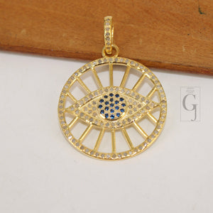 14k Gold Finish Evil Eye Pendant Designer Rosecut Pave Diamond Pendant 925 Sterling Silver Handmade Finish Diamond Charms Necklace Pendant