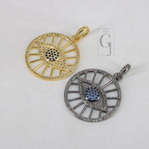 14k Gold Finish Evil Eye Pendant Designer Rosecut Pave Diamond Pendant 925 Sterling Silver Handmade Finish Diamond Charms Necklace Pendant